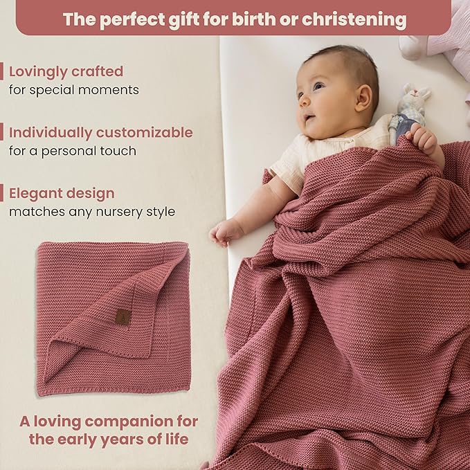 Baby Soft Knitted Blanket, 31 x 39 in, Dusky Pink, Soft & Breathable, Oeko-Tex Certified, Lightweight & Cuddly, Perfect for Newborns, Toddlers, Cot, Pram & Baby Room