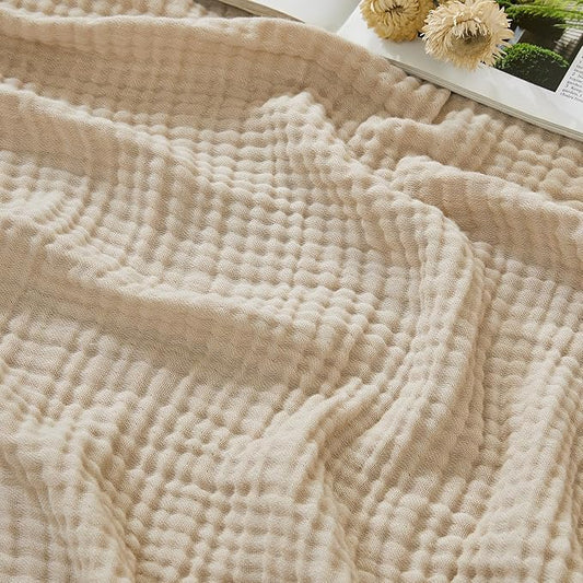 EMME Cotton Muslin King Blanket Breathable Gauze Soft Lightweight Blankets Adults Gifts for Women (Beige, 108"x90")
