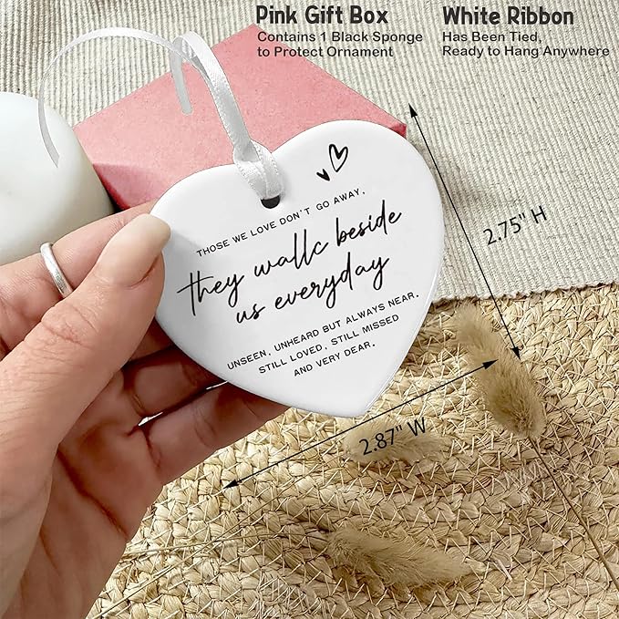Heart Shaped Christmas Ornament-Memorial Sympathy Gift for Family Loss-Bereavement Keepsake Those We Love Don’t Go Away-Comfort Inspirational Quote Plaque Double-Sided Printing Decor