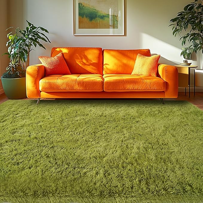Green Area Rug for Bedroom: 3x5 Plush Shag Carpet-Modern Fuzzy Furry Soft Rugs for Kids Girls Room,Shaggy Rug for Dorm Home Decor(3x5 Feet,Light Green)