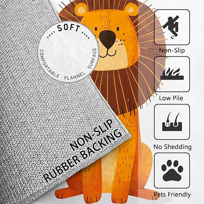 Lion Rug Kids - 3x5 Rug - Lion Rug - Cute Cartoon Lion Area Rug - Kids Baby Nursery Rugs - Kawaii Safari Animal Carpet - Home Decor
