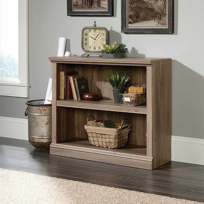 Sauder 2 Tier Book Shelf Wooden Bookcase Multipurpose Bookshelf for Home Office, Living Room, in Salt Oak