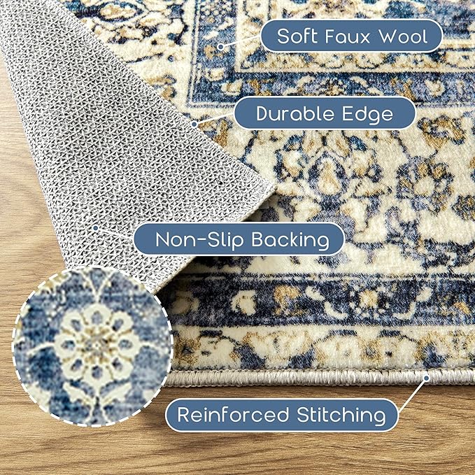 Blue Kitchen Rugs Small Entryway Door Mat Non Slip Washable Boho Vintage Area Rug 2x3