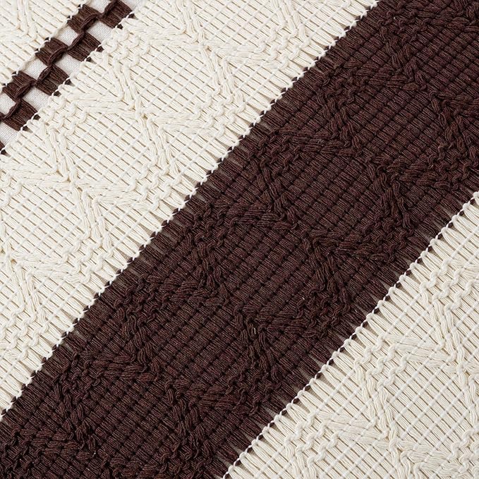 Fancy Homi Set of 2 Boho Brown Big Decorative Throw Pillow Cover 24x24 Inch for Couch Bed Bedroom, Aesthetic Modern Organic Farmhouse Room Decor, Soft Cotton Accent Macrame Woven Cushion Case