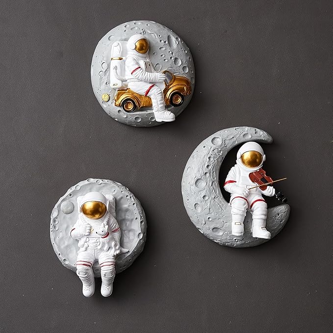 XGZY Astronaut Wall Sculptures decoration- Space themed Bedroom decor for boys - 3PCS Set & F