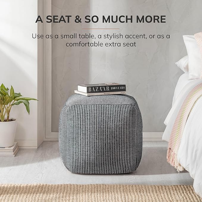 Anji Mountain 100% Handmade & Handcrafted Comfortable Home Décor Pouf Ottoman Footrest for Living Room, Bedroom, Nursery, Kidsroom, Patio Furniture - (20" x 20" x 20" - Gray Maze)