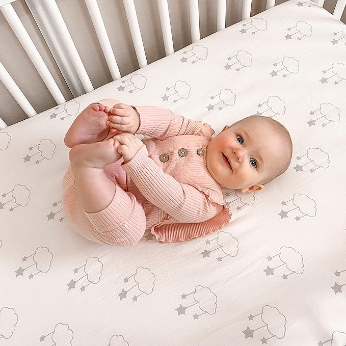Newton Baby Fitted Crib Sheet (2-Pack) - Ultra Breathable and Soft, Organic Cotton, Fits All Standard Cribs, Wishing on a Star White