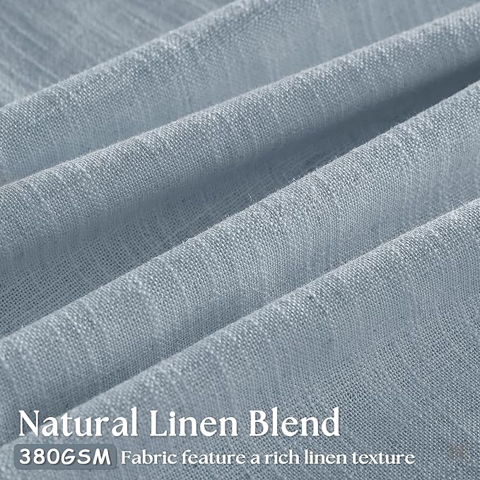Dusty Blue 80 Inch Pinch Pleated Linen Curtains 2 Panels Set for Living Room Bedroom Boho Farmhouse Light Filtering Semi Sheer Back Tab Pinch Pleat with Hooks Rings Window Curtain 80 Inches Long