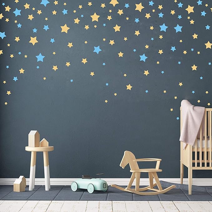 190 Pices Star Wall Decals, Matte Vinyl, Easy to Use, Removable for Kids' Bedroom, Home Decor Wall Stickers Y17 (Ice Blue, Matte Gold)