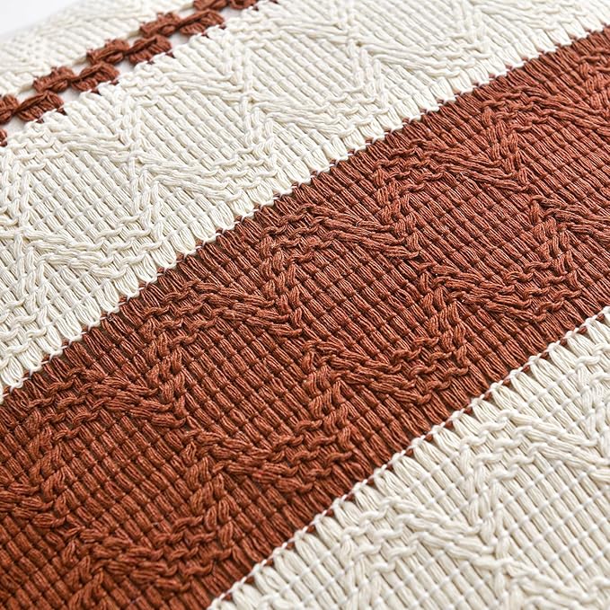 Fancy Homi Set of 2 Rust Boho Long Lumbar Decorative Throw Pillow Cover 14x24 Inch for Couch Bed Sofa, Aesthetic Modern Organic Fall Room Decor, Soft Cotton Cute Terracotta Farmhouse Cushion Case