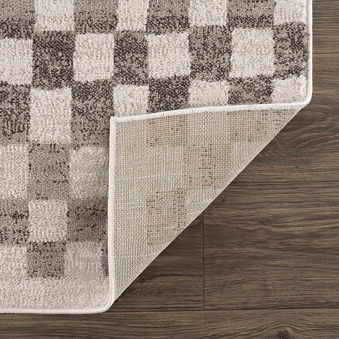 Hauteloom Pertek Modern Checkered Area Rug - Modern Geometric Carpet for Living Room, Kids Room, Nursery - Bohemian Boho Carpet - Brown, Beige, Cream - 2' x 3'