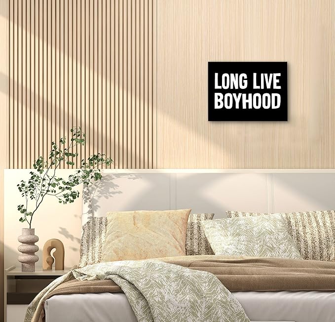 Long-Live-Boyhood Framed Canvas Wall Art Decor 14×11 inch, Black And White Words Modern Minimalist Typography Art Print Painting Artwork Home Wall Decoration For Boys Room Nursery Kids Room
