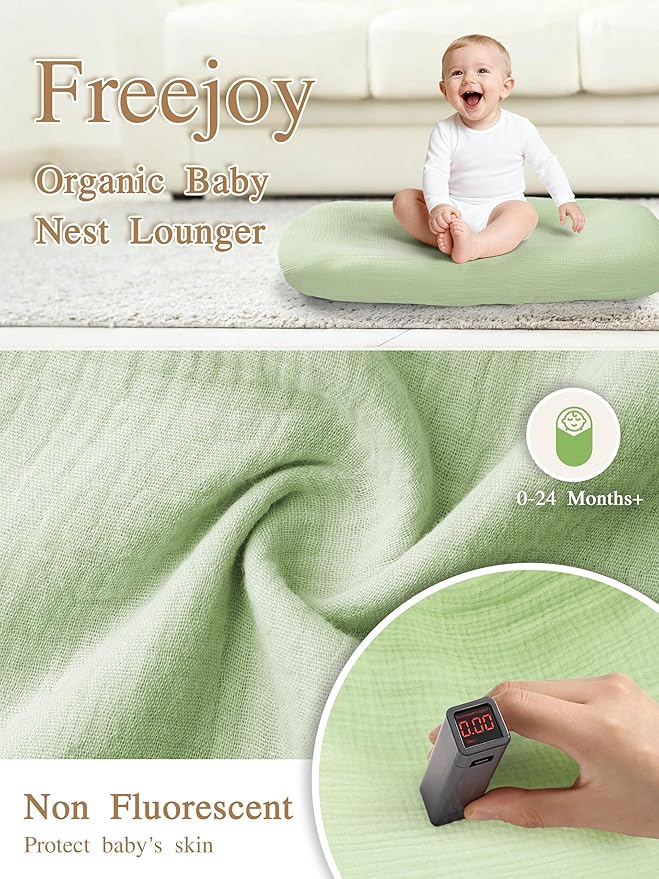 Freejoy Baby Lounger for Newborn, Portable Baby Nest, Soft Cotton Breathable Washable Infant Lounger for Home and Travel (Green)