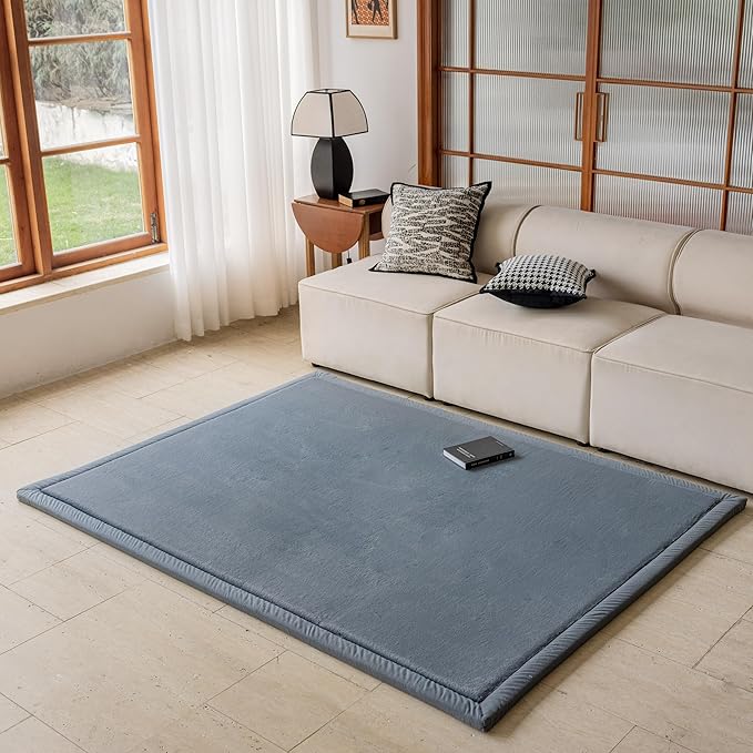 Loartee Faux Rabbit Fur Rug - 1.18" Thick Soft Fluffy Area Rug, Non-Slip Memory Foam Crawling Mat, Dark Gray, 71"x78"