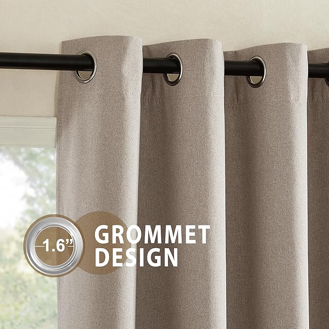 NICETOWN 100% Blackout Linen Faux Linen Curtains 95 inches Length for Dining Room, 2 Panels Set, 52" Wide, Farmhouse Style Room Cooling Window Draperies with Thermal Insulated Liners