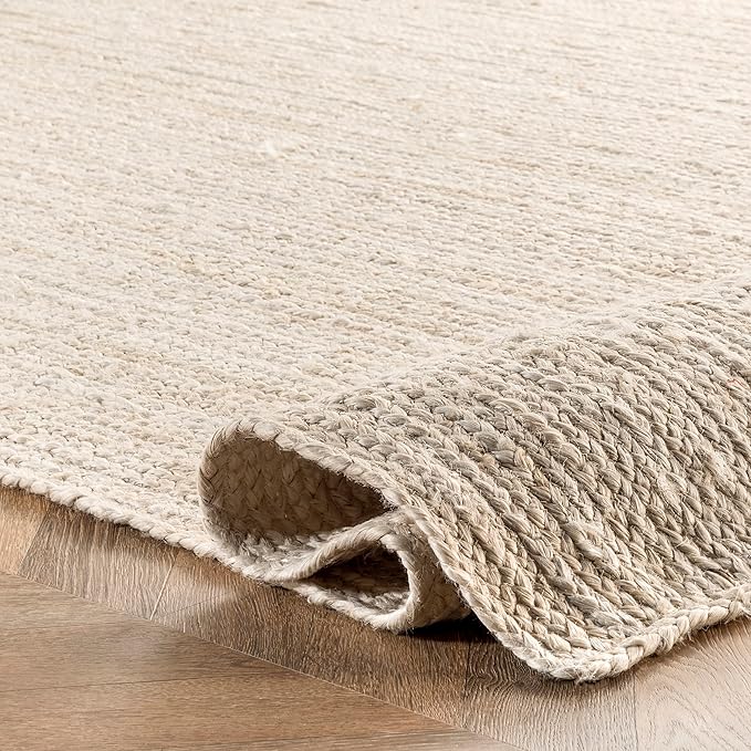 nuLOOM 8 Round Rigo Jute Hand Woven Area Rug, Off White, Solid Farmhouse Design, Natural Fiber, For Bedroom, Living Room, Dining Room, Hallway, Office, Kitchen, Entryway
