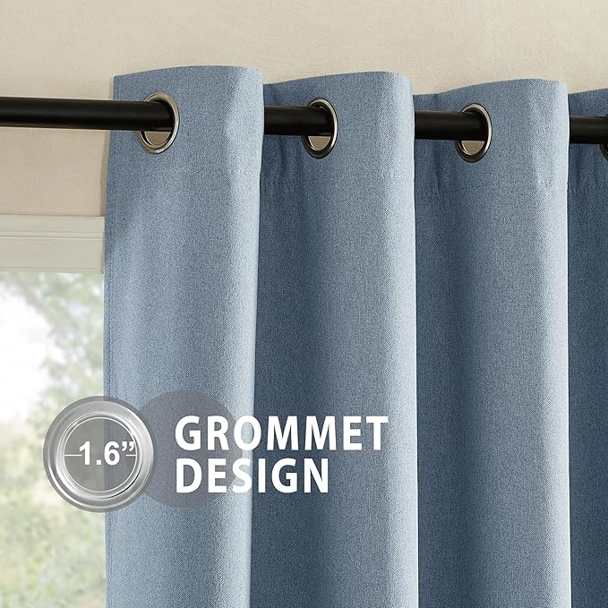 NICETOWN Stone Blue Full Shade Faux Linen Curtain Panels 95" Long, Pair of Energy Smart & Noise Blocking Out Blackout Drapes for Guest Room Window, Thermal Insulated Lined Window Dressing (52 inch)