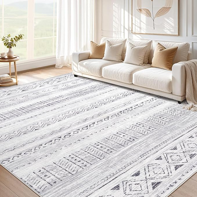 Area Rugs for Living Room Washable Living Room Rug Soft Neutral Indoor Floor Carpet Non-Slip Stain Resistant Modern Boho Rugs for Bedroom Dining Room Kids Room Nursery Office Home Brown