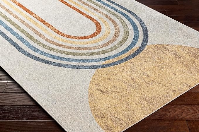 Mark&Day Washable Rugs, 9x12 Eliot Modern Beige Area Rug, Orange Blue Grey Carpet for Living Room, Bedroom or Kitchen (9'2" x 12', Machine Washable)