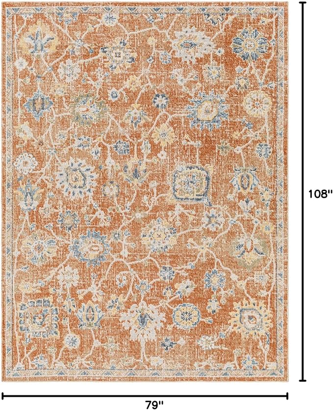 Mark&Day Washable Rugs, 6x9 Erlanger Traditional Burnt Orange Area Rug, Orange Blue Beige Carpet for Living Room, Bedroom or Kitchen (6'7" x 9', Machine Washable)