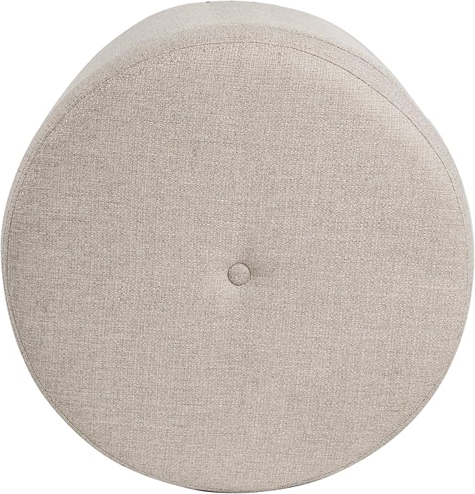 Homepop Home Decor | Upholstered Round Storage Ottoman with Nailheads| Ottoman with Storage for Living Room & Bedroom, Light Brown Fabric