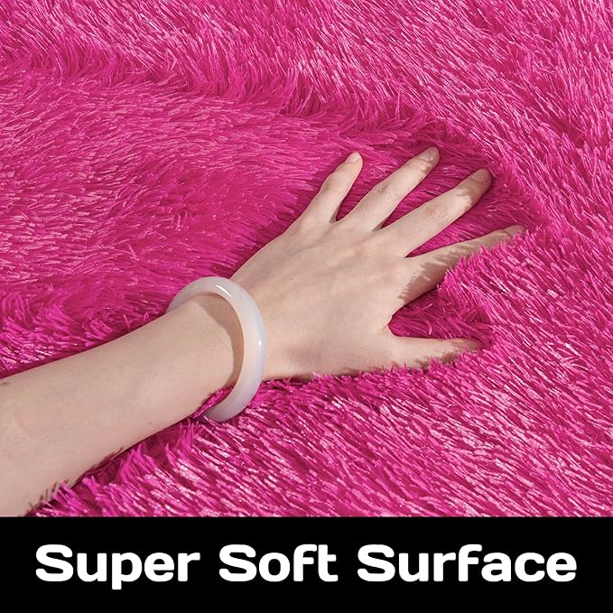Fluffy Area Rug for Living Room 8x10 Feet, Hot Pink Shaggy Rugs for Bedroom 8x10 Area Rugs Non Slip Clearance