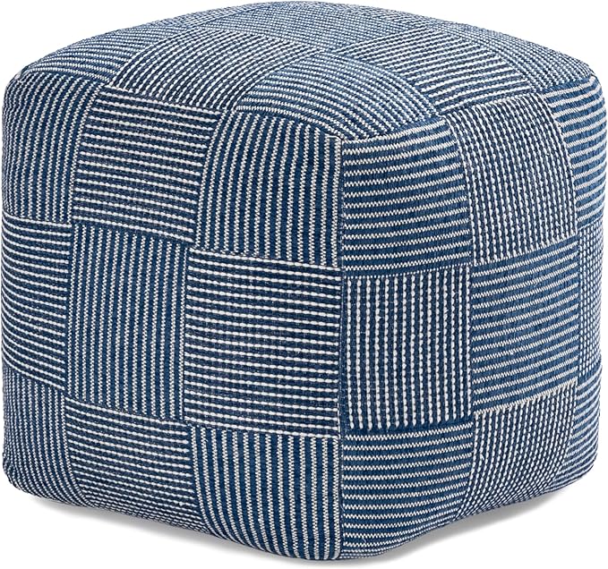 Anji Mountain 100% Handmade & Handcrafted Comfortable Home Décor Pouf Ottoman Footrest for Living Room, Bedroom, Nursery, Kidsroom, Patio Furniture - (20" x 20" x 20" - Sailor Blue)