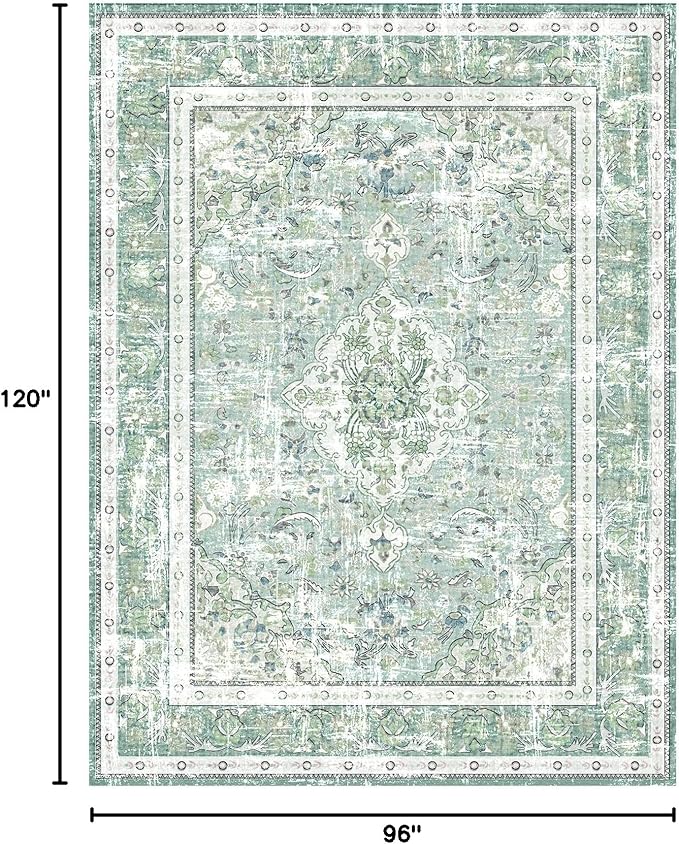 Vhong Boho Area Rugs Vintage Washable Modern Neutral Large Carpet Sage Green 8×10 High Traffic Rugs for Dinning Room Living Room Bedroom Farmhouse Non Slip