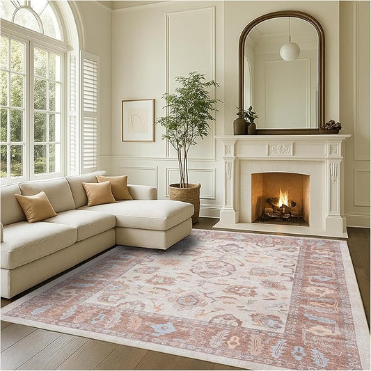 Fame Rugs Brown Modern Oushak Rug 5x7, Washable Vintage Turkish Colorful Oriental Antique Inspired Area Rugs, Luxury Living Room Bedroom (383BB, 5' x 7')