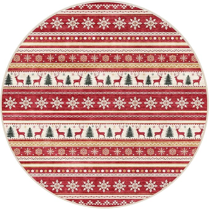 Area Rugs for Living Room Washable Living Room Rug Soft Neutral Indoor Floor Carpet Non-Slip Stain Resistant Modern Boho Rugs for Bedroom Dining Room Kids Room Nursery Office Home Red Green