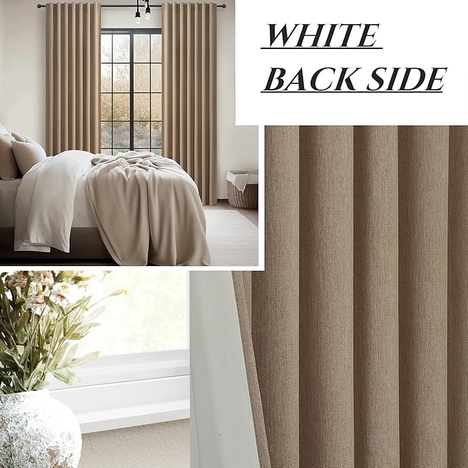 RustBrown Black Out 108 Inch Long Boho Curtains 2 Panel Set, Farmhouse Curtains for Living Room Darkening/Thermal/Noise Reduction Textured Flax Linen Drape 8ft Hook&Ring Included Chocolate 50"Wx108" L