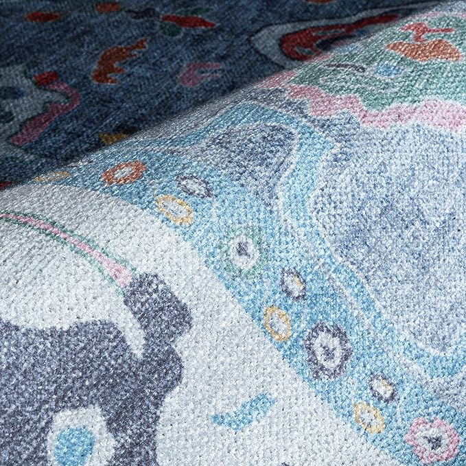 Fame Rugs Blue Modern Oushak Rug 10x13, Vintage Turkish Colorful Oriental Washable Antique Inspired Oversize Area Rugs, Luxury Living Room Bedroom (381LB, 10' x 13')