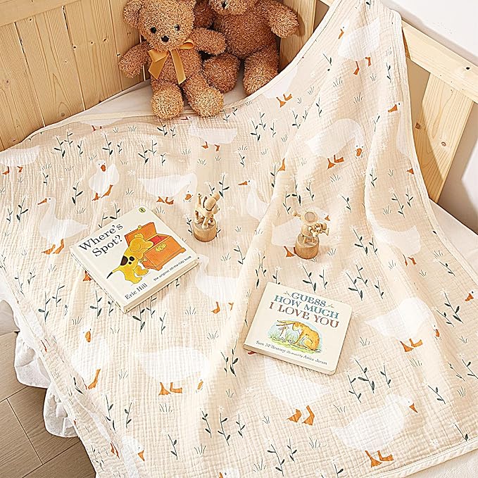 Breling Silly Goose Muslin Baby Blankets for Girls Boys, 100% Cotton Crib Blanket for Infant Toddler, 40 x 36 Inch Soft and Lightweight Nursery Swaddling Wrap