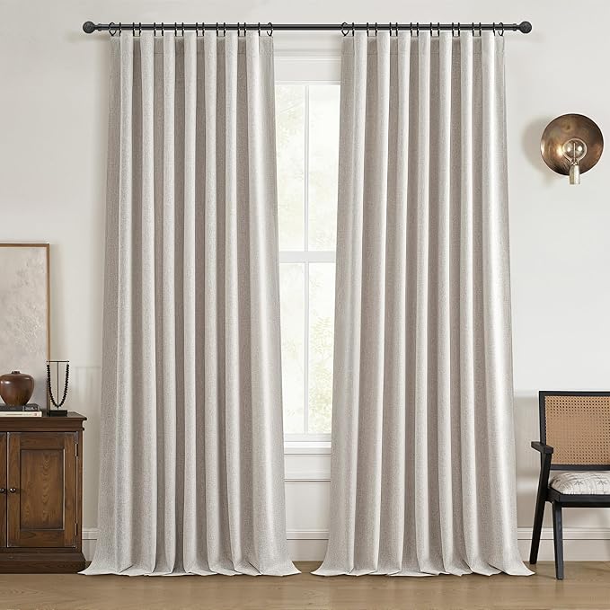 100 Inch Curtains Complete Blackout Curtains for Bedroom 2 Panels Set, Large Window Custom Length 100 Inches Long Neutral Cream Colored Thermal Drapes for Sliding Glass Doors (W50"xL100 2Pcs)