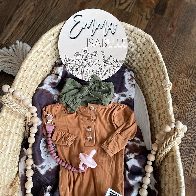 NAZENTI Personalized Baby Name Announcement Wooden Signs, Custom Birth Announcement Sign For Hospital, Birth Stat Sign For Decor, Gifts For Baby Girl Or Boy Shower, Baby's Arrival Gifts