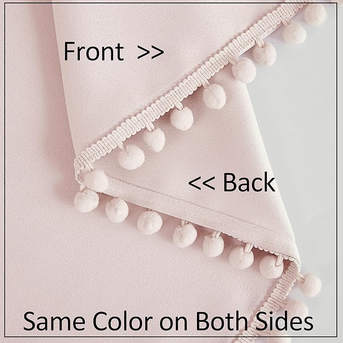 Treatmentex Pink Half-Blackout Curtains 54" Pink Pompoms Curtain Panels for Nursery Room Darkening Thermal Curtain Drapes for Baby Girls Rod Pocket 2pcs
