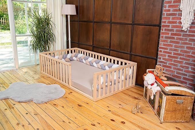 Montessori Floor Bed Twin Size 39x75 / Height 18.9'' | Pine Tree Toddler Bed Frame, Wood Bed Frame | Gift for Kids Room Decor (Twin)