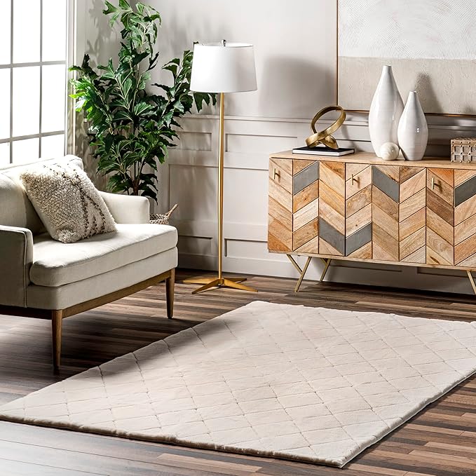 nuLOOM 5' x 8' Cozy Plush Area Rug, Machine Washable, Non-Slip, Soft Fluffy Shag Carpet for Living Room Bedroom Kids Room Nursery Home Decor, Amy Beige