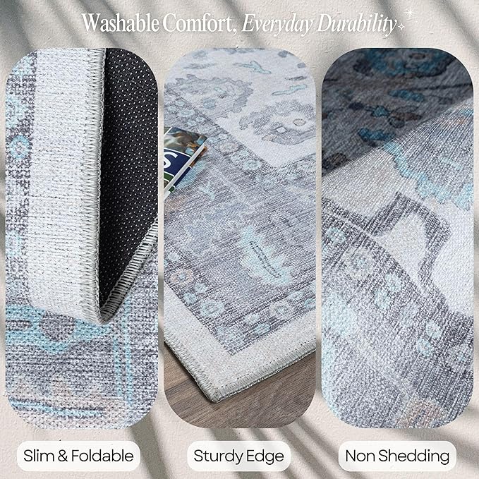 Fame Rugs Gray Modern Oushak Rug 8x10, Vintage Turkish Colorful Oriental Washable Antique Inspired Large Area Rugs, Luxury Living Room Bedroom (384GB, 7'6 x 10')