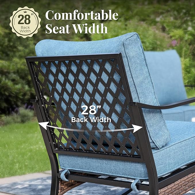 Outdoor Patio Rocking Sofa Chairs Set of 2 Steel Frame Porch Furniture with Deep Seating and 5.75" Cushions for Lawn Backyard Deck, Navy Blue