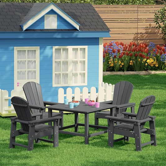 Costaelm Paradise Kids 5-Piece HDPE Outdoor Square Patio Dining Table and Chairs Set, Gray