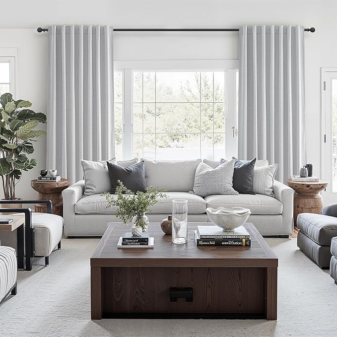 Light Grey Blackout Curtains 96 Inch Length 2 Panels Set for Bedroom, Modern Faux Linen Room Darkening Pleated Gray Burg with Rod Pocket Back Tab Insulated Curtain for Office Sunroom (50"Wx96"Lx2 )