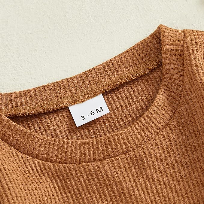 Hello I'm New Here Newborn Outfit Boy Letter Embroidery Waffle Knit Long Sleeve Footed Jumpsuit Coming Home Outfit Hat