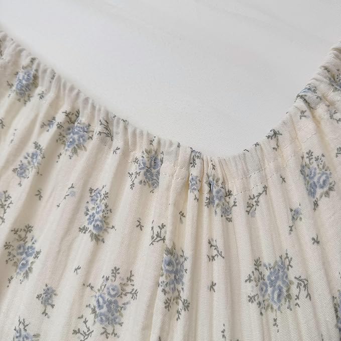 BuLuTu Blue Flower Design Muslin Crib Sheets for Boys Girls, 52"x28", 2 Pack Fitted Standard Crib Mattress Sheets Neutral, Double-Layer Gauze Cotton Cover for Baby Bed, Freesia & Blue Floral
