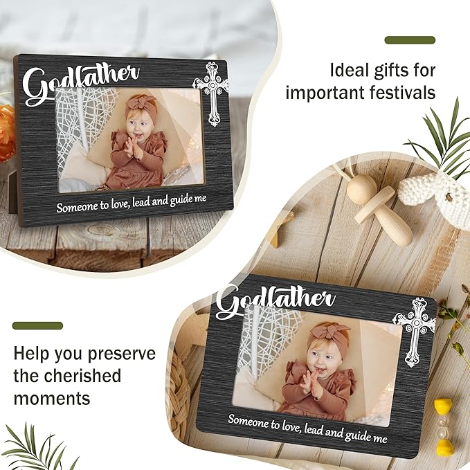 First Christmas Baptism Picture Frame, Someone to Love, Lead and Guide Me Baptism Gifts for Godfather, New Baby Boy Birthday Gift Grandparents, Catholic Baby Gift Wood Photo Frame 4 X 6 Inch - A11