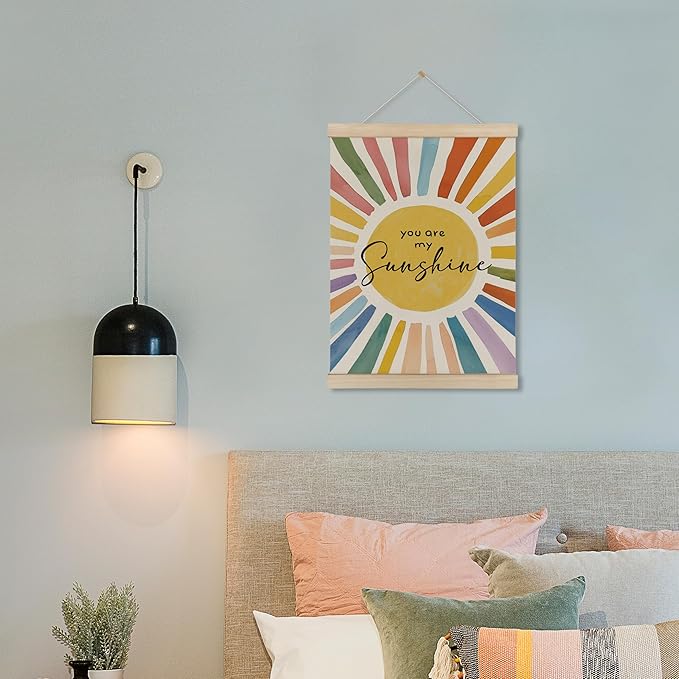 HRQKO You Are My Sunshine Wall Decor Poster Hanger Frame, Nursery Wall Art, Sunshine Playroom Wall Art with Wooden Frames, Boho Sunshine Wall Hanging Banner Decor for Toddler Kids Room, 12x16 Inch