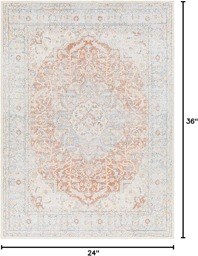 Mark&Day Washable Rugs, 2x3 Hollyvilla Traditional Beige Area Rug, Beige Blue Orange Carpet for Living Room, Bedroom or Kitchen (2' x 3', Machine Washable)