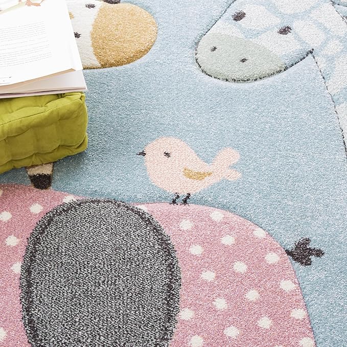 SAFAVIEH Carousel Kids 100 Collection Runner Rug - 8' Runner, Blue, Transitional Design, Stain Resistant, Ideal for High Traffic Areas in Hallway, Bathroom & Kitchen (CRK120K-28)