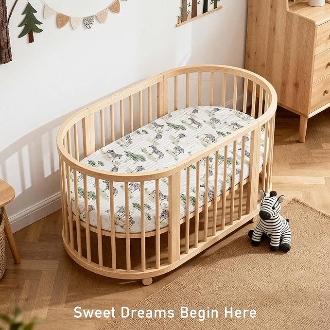 Muslin Bassinet Fitted Sheets, 2 Pack for Baby Boy and Girl, Soft Breathable Baby Pad/Mattress Sheet, Fit for Hourglass Oval and Rectangle Bassinet Mattress (Cute Zebra)