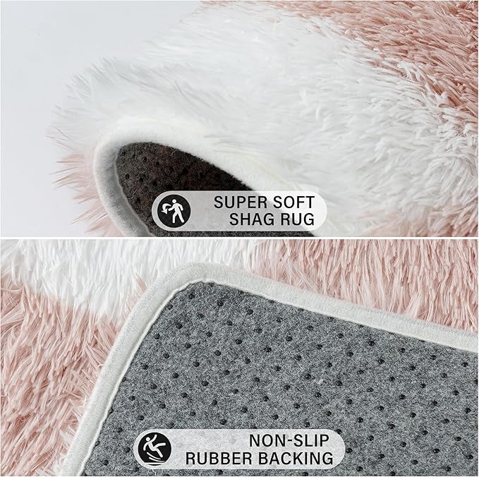 Checkered Rug 4x4 for Living Room, Pink and White Modern Shag Rug Super Soft Washable Indoor Fuzzy Carpet Non-Slip Fluffy Rugs for Bedroom Home Aesthetic Decor